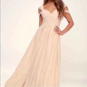 Lulus pink maxi off the shoulder bridesmaids dress